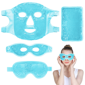 Two contoured cooling gel eye packs in a shallow aluminium chilling tin